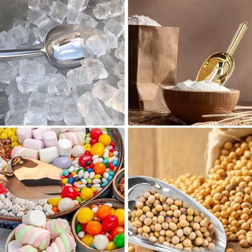 Alvinlite Stainless Steel Ice Scoop 8Oz, 9" Round Bottom Ice Cream Scooper with Hanging Ring for Ice Maker freezer, Small Food Scoops for Bar Party Wedding Pet Dog Kitchen
