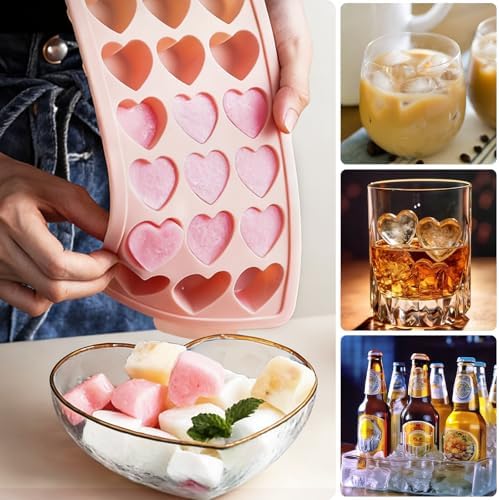 Heart Ice Cube Molds with Lid 2 Pcs Mini Heart Ice Cubes Tray for Whiskey