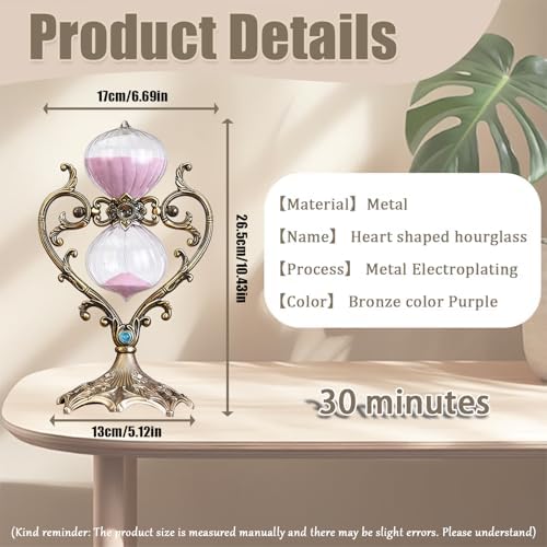 Sand Timer 30 Minutes,Hour Glass,Metal Vintage Hourglass,Hourglass Decor,for Home Decoration Office Desk Wedding Party Decor Kitchen Timer (FCopper Heart, 30 Min)
