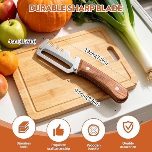 Left & Right Hand Vegetable Peeler Set with Scallion Slicer & Bottle Opener, Thickened Stainless Steel Wide Blade for Smooth Peeling, Wooden Handle Kitchen Peeler for Fruits & Vegetables