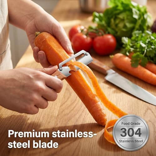 Multi-Functional Vegetable Peeler for Kitchen,Zero Snag Wooden Peeler with Bottle Opener,Hand Held Peeler Slicer Kitchen Tool,2-In-1 Stainless Steel Kitchen Tool for Potato Pumpkin Zucchini (2 PC)