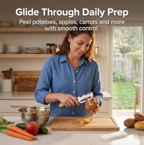 Vegetable Peeler for Kitchen, Stainless Steel Potato Peeler Hand with Safety Cover, Ultra Sharp Swivel Carrot & Fruit Peeler with Ergonomic Grip