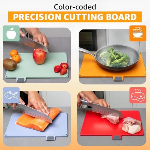 4-Piece Non-Toxic Cutting Board Set 12"L x 9"W with Premium Scissors and Holder (Tall Silver)