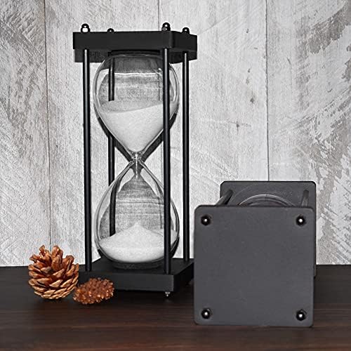 Hourglass Timer 60 Minute, Black Wooden Sand Timer, White
