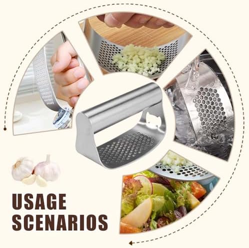 Stainless Steel Garlic Press, 2026 Upgrade Garlic Press Rocker Heavy Duty Stainless Steel Garlic Mincer, Heavy Garlic Chopper with Peeler And Cleaning Brush (With Corkscrew)