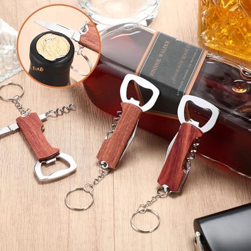 Ziliny 24 Pcs Wine Bottle Opener Keychains Bulk Corkscrew, Redwood Color