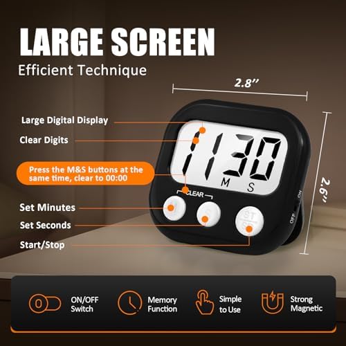 AOUCE Digital Kitchen Timers for Cooking, Timer for Kids 2 Pack Black