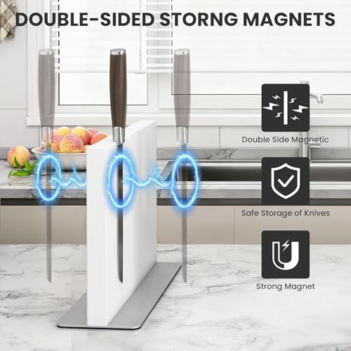 THMINS White Magnetic Knife Block Stainless Steel Magnetic Knife Holder