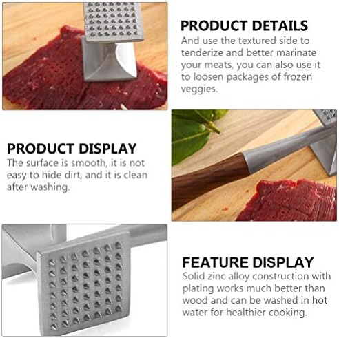 Dual Sided Meat Tenderizer Mallet Hammer with Wood Handle