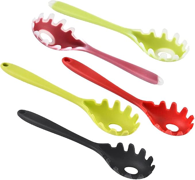 Silicone Pasta Fork, Spaghetti Server Tongs, Noodles Spoon, Eco Friendly and BPA Free - Red 1, 28.5x5.5x3.5cm