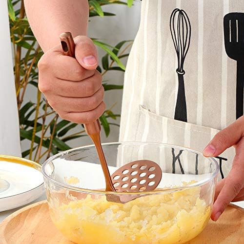 Stainless Steel Potato Masher for Non-Stick, Sturdy and Durable Whole Shaped Food Masher Hand Kitchen Aid, Avocado Masher Kitchen Tool Dishwasher Safe (8 in, Rainbow)