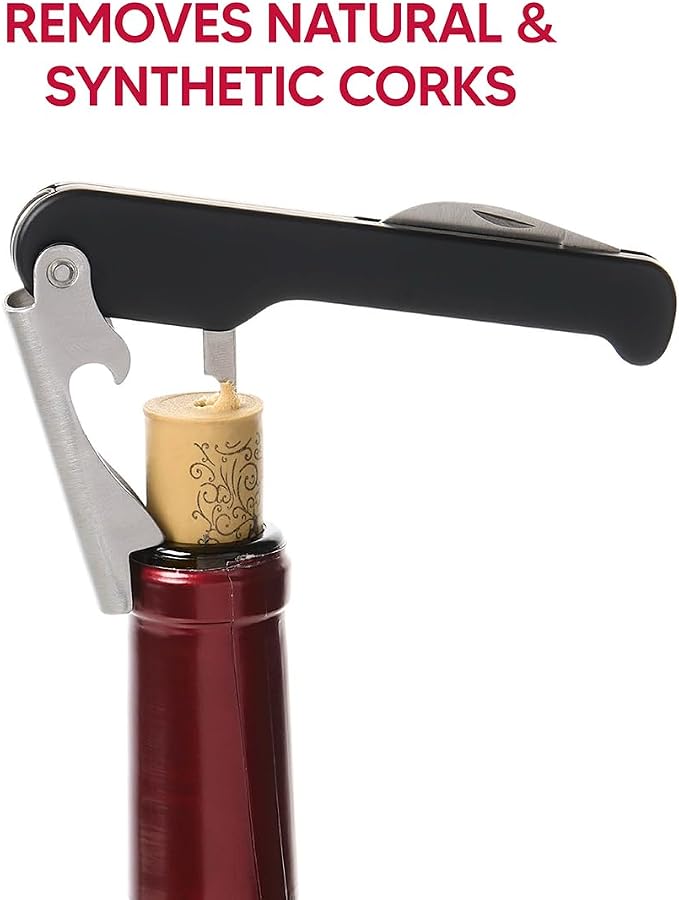 HIC Kitchen Bar Soft-Touch Waiter’s Corkscrew, Non-Slip Grip, Easy Removal For Natural And Synthetic Corks, Built-In Foil Cutter, Wine Accessory