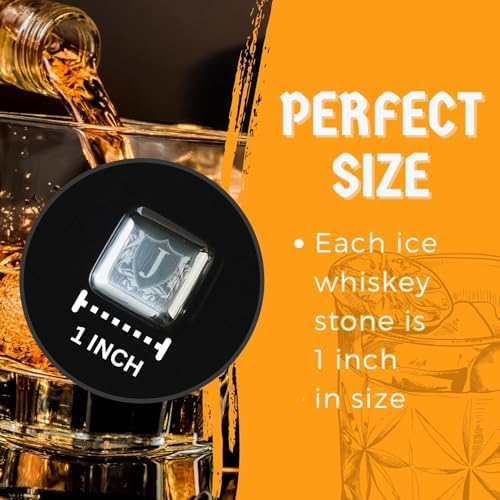 Whiskey Stones Gifts Set with Initial for Men & Women, 4pcs Stainless Steel Whiskey Rocks with Pouch and Tong, Chilling Ice Cubes Initial Gifts for Whiskey Lovers, Dad, Mom, Grandpa, Uncle - O