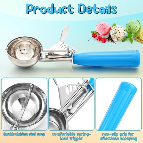 Reallnaive 4 Pcs Ice Cream Scooper with Trigger, 2 oz, Blue