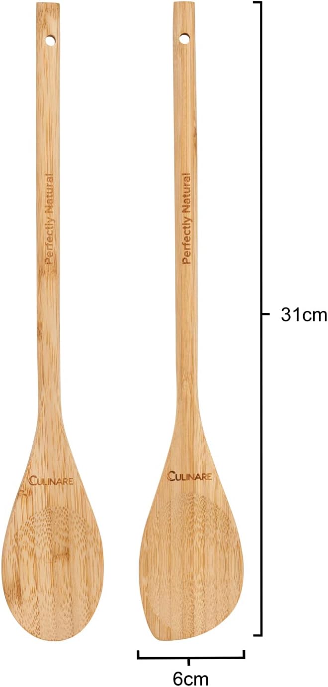 Culinare Naturals C70019 2 Piece Wooden Spoon, Sustainable Bamboo, (L) 310 mm x (W) 60 mm, Kitchen Cooking Spoon Utensils/Tools, Includes 2 x Long Wood Spoons, Not Dishwasher Safe