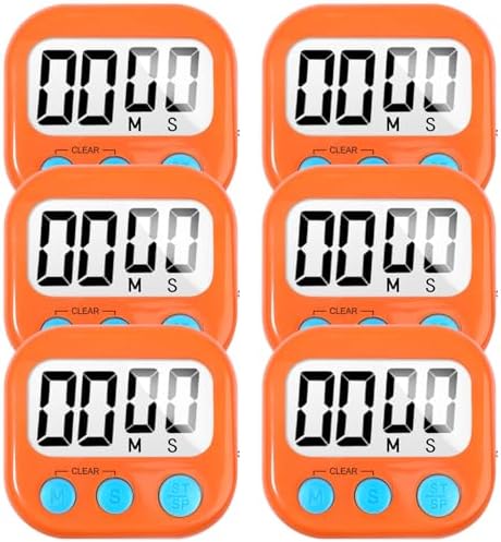 AOUCE Digital Kitchen Timers for Cooking, Timer for Kids 6 Pack Orange