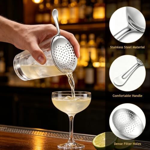 Yoption Cocktail Strainer Set, Stainless Steel Bar Tools with Mixing Stirring Spoon, Julep, Hawthorne, Fine Mesh Strainer and Jigger for Bartending