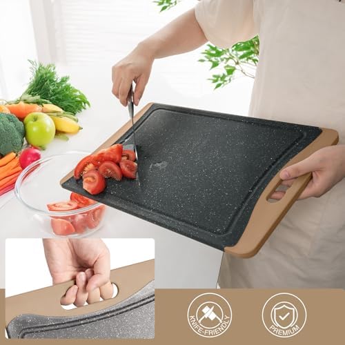 Extra Large Cutting Boards, Plastic Cutting Boards for Kitchen (Set of 3) Cutting Board Set Dishwasher Chopping Board with Juice Grooves Easy-Grip Handles, Brown, Empune