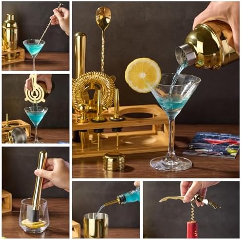 Wukuna Cocktail Shaker Set Bartender Kit, 12-Pcs Bar Tool with Bamboo Stand
