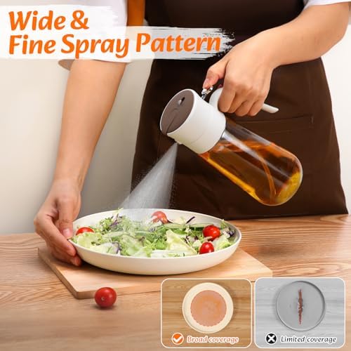 Oil Spray Bottle 580ml, 2-in-1 Oil Dispenser & Sprayer Glass Bottle for Kitchen, Fine Mist & Clog-Resistant for Olive-oil, Air Fryer, Kitchen Cooking