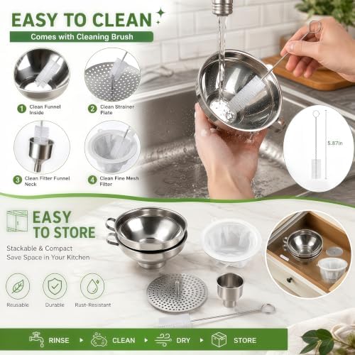 5 Pack Stainless Steel Canning Funnel for Filling Mason Jar