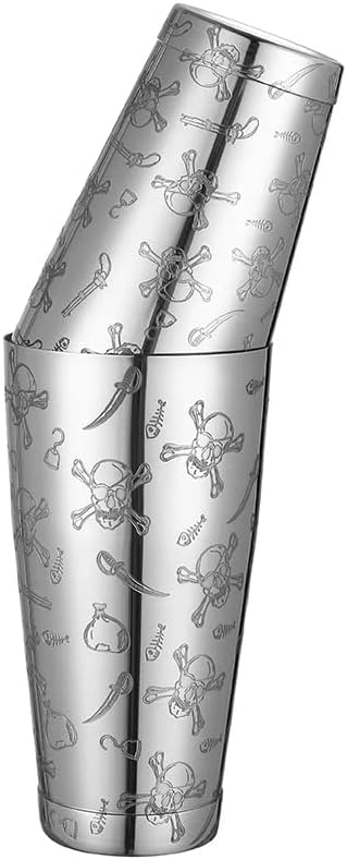 Stainless Steel Boston Shaker with Etched Pattern Weighted Shaking Tin Set (Skull)