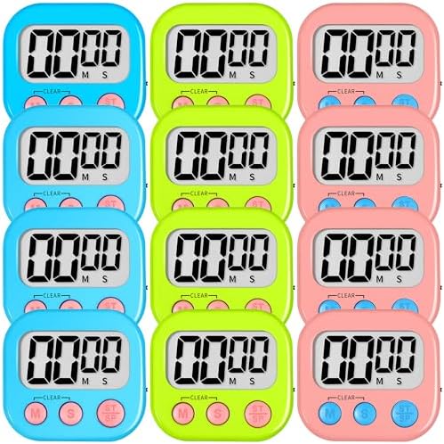 ZILLEEN Digital Kitchen Classroom Timers for Kids Cooking 12pcs Blu Grn Pk