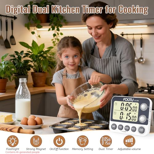 Digital Dual Kitchen Timer, 2Groups Count Up/Down Timer for Cooking