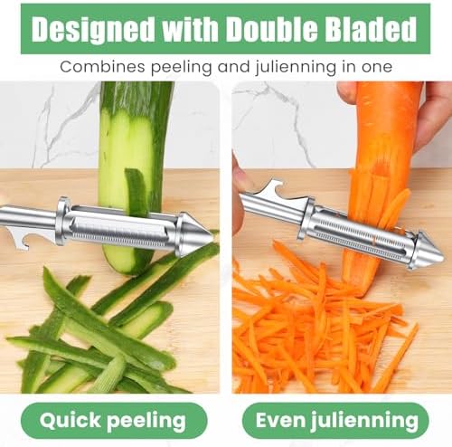Universal Potato Peeler for Kitchen, 3 in 1 Peeler/Julienne Slicer/Bottle Opener, Sharp Vegetable and Fruit Peeler with Swivel Blade and Ergonomic Handle, Zinc Alloy