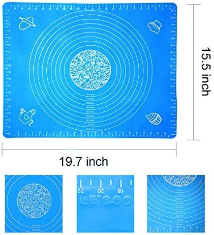 Rolling Pin and Baking Mat Set, Stainless Steel Dough Roller with Thickness Rings for Baking/Dough/Pizza/Pastry/Cookies, Non-Stick Reusable Large Kneading Silicone Mat with Measurements