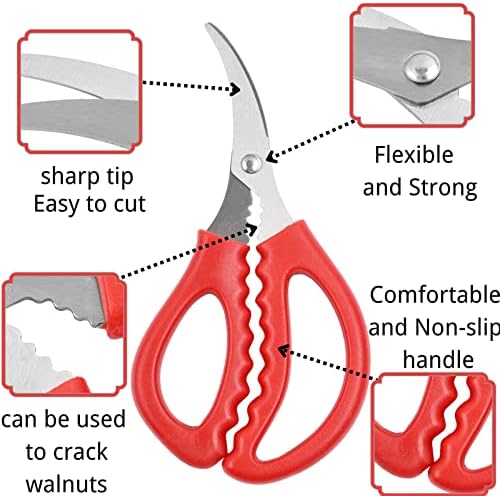 4PCS Red Seafood Scissors - Multifunctional Stainless Steel Crab Leg Crackers for Fish Lobster Shrimp