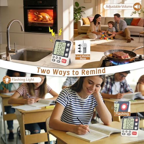Digital Dual Kitchen Timer, 3-Channel Magnetic Countdown Timer for Cooking