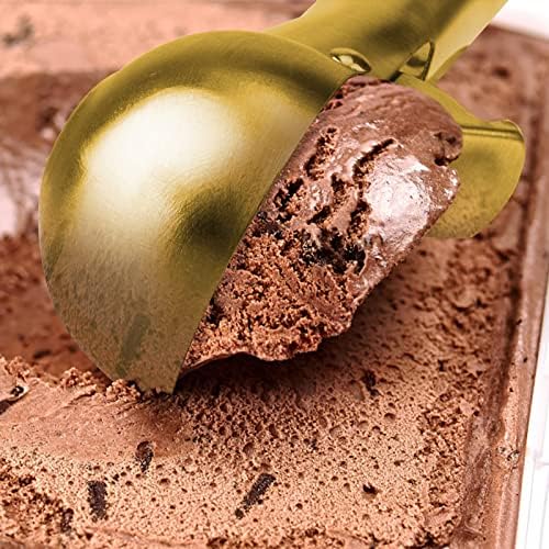 Premium Ice Cream Scoop with Trigger Ice Cream Scooper Stainless Steel, Heavy Duty Metal Icecream Scoop Spoon Dishwasher Safe, Perfect for Frozen Yogurt, Gelatos, Sundaes, Medium Gold