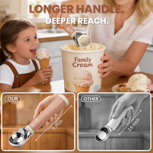 NEWKITCHEN Heated Ice Cream Scoop, Electric Ice Cream Scooper Rechargeable Heats -158℉, LED Display, 2600mAh Capacity Removable Battery, for Hard Ice Cream, Frozen Yogurt, Sorbet,Gelato, Light Caramel