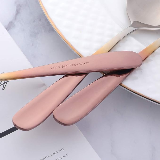 Buyer Star Bouillon Spoon Sets, 7-Inch Round Soup Spoons, Stainless Steel Finished Table Dinner Spoons (Gradient Rose Gold)