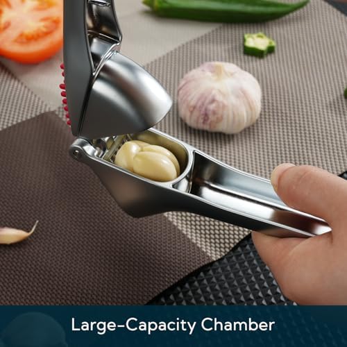 KITCHENDAO Heavy-duty Garlic Press, Built-in Scraper & Cleaning Pusher