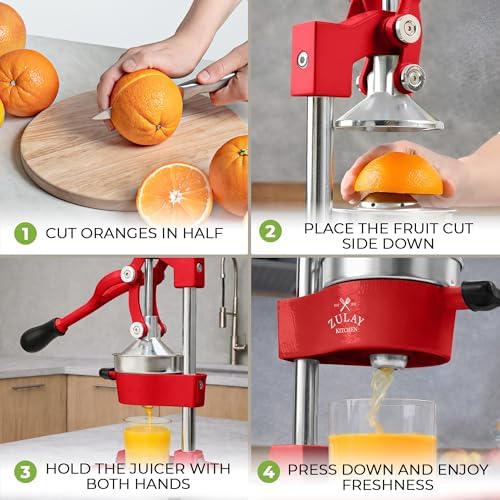 Zulay Kitchen Cast Iron Juicer - Heavy Duty Orange Juicer with Detachable Strainers for Easy Cleaning, Citrus Press for Citrus Fruits, Perfect for Bartenders, Juice Lovers & Health Enthusiasts