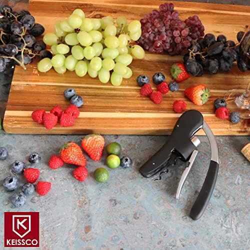 KEISSCO Wine Bottle Opener Manual Vertical Lever Corkscrew with Foil Cutter and Extra Spiral
