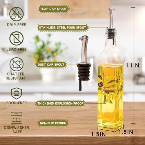 Topadorn 17oz Glass Olive Oil Dispenser Bottle, 2 Pack Oil Bottles