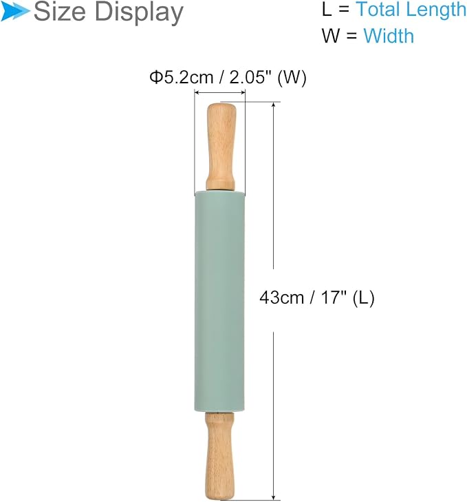 Silicone Rolling Pins, 17" Length, Silicone & Oak Non-Stick Ergonomic Wooden Handle Fondant Dough Roller Dark Green - (Applications: for Baking DIY Projects)