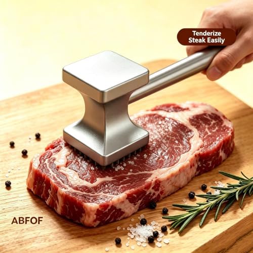 Meat Tenderizer Hammer, Dual Sided Steak Mallet, Solid Aluminum