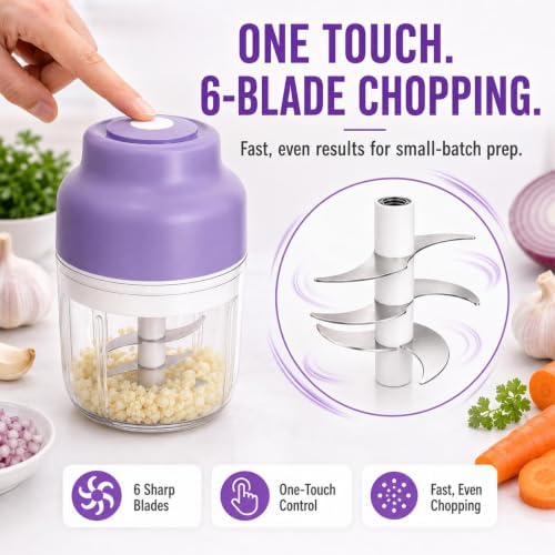 Electric Garlic Chopper, 320ML Portable Veggie Chopper, Rechargeable Vegetable Chopper,Garlic Grinder Masher Onion Chopper, Blender to Vegetable, for Ginger, Nuts,Chili, Fruit, Meat and Spices