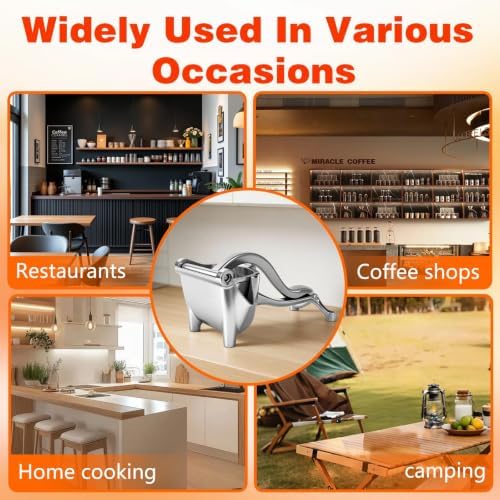 Manual Juicer, Hand Press Lemon Squeezer & Citrus Press - Upgrade Aluminum Alloy Fresh Fruit Juice Extractor, Ergonomic Grip Heavy Duty Manual Juicer, Effortless & Easy to Clean Kitchen Tool (Silver)