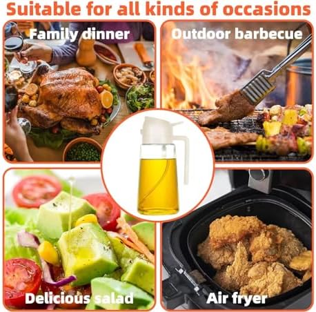 JAZZER Oil Dispenser Bottle - 2 in 1 Olive Oil Dispenser & Sprayer - 16oz/470ml - Kitchen, Cooking, Air Fryer, Salad, BBQ (with 2 Brushes) (White)