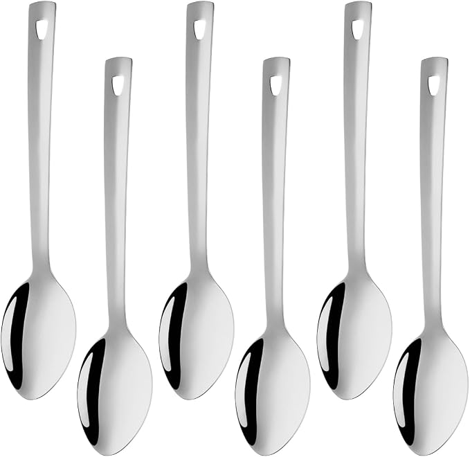 13-Inch Large Stainless Steel Serving Spoons Set, Long Handle Buffet Utensils, Dishwasher Safe (Silver, 6 piece)