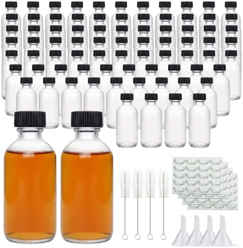 Maredash Small Clear Glass Bottles with Lids, 2 oz Glass Containers 80 Pack