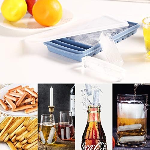 LessMo 2 PCS Ice Cube Tray, Long Ice Stick Tray Silicone with Lid, Rectangular Narrow Stick, Reusable, Flexible, Easy Release, for Small Mouth Sport Bottles, Juice Bottles, Cocktail Parties, Blue
