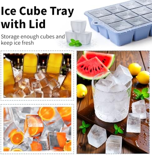 Silicone Ice Cube Tray 3 Pack, HANCELANT Ice Cube Mold, Ice Trays for Freezer with Lid for Whiskey, Cocktail, Drinks and Food, Freezer, BPA Free, Easy Release