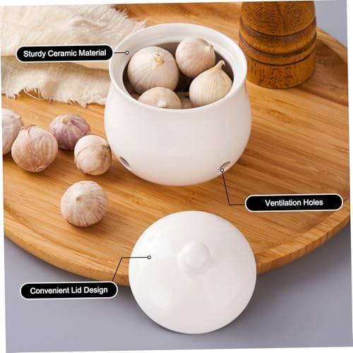 Garlic Keeper for Counter Ceramic Garlic Holder with Lid Breathable Holes Storage Container for Kitchen Countertop Holder