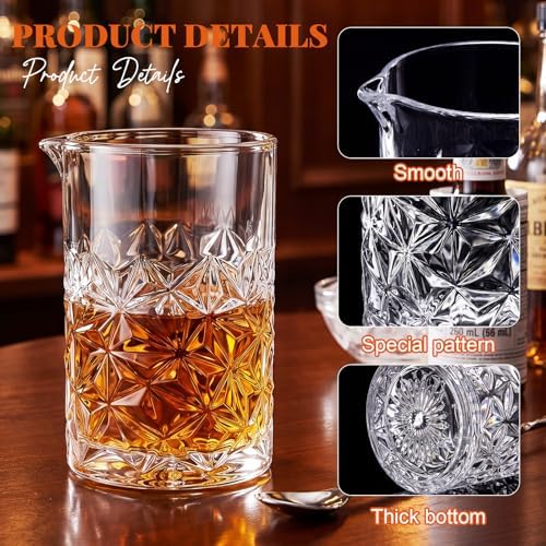 Dandat 2 Pcs 24 oz Cocktail Mixing Glass Thick Base Stirring Glass, Flower